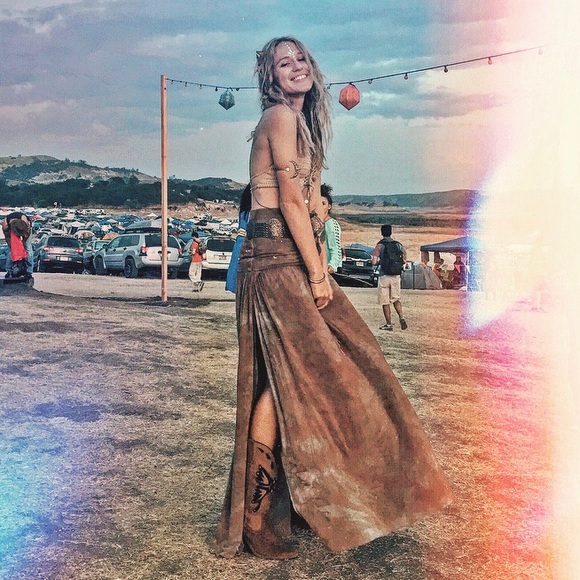 Side Slit Maxi Skirt Tie Dye - Festival Hippie Boho Tie Dyed Dress XS S M L XL - Picture 3 of 12